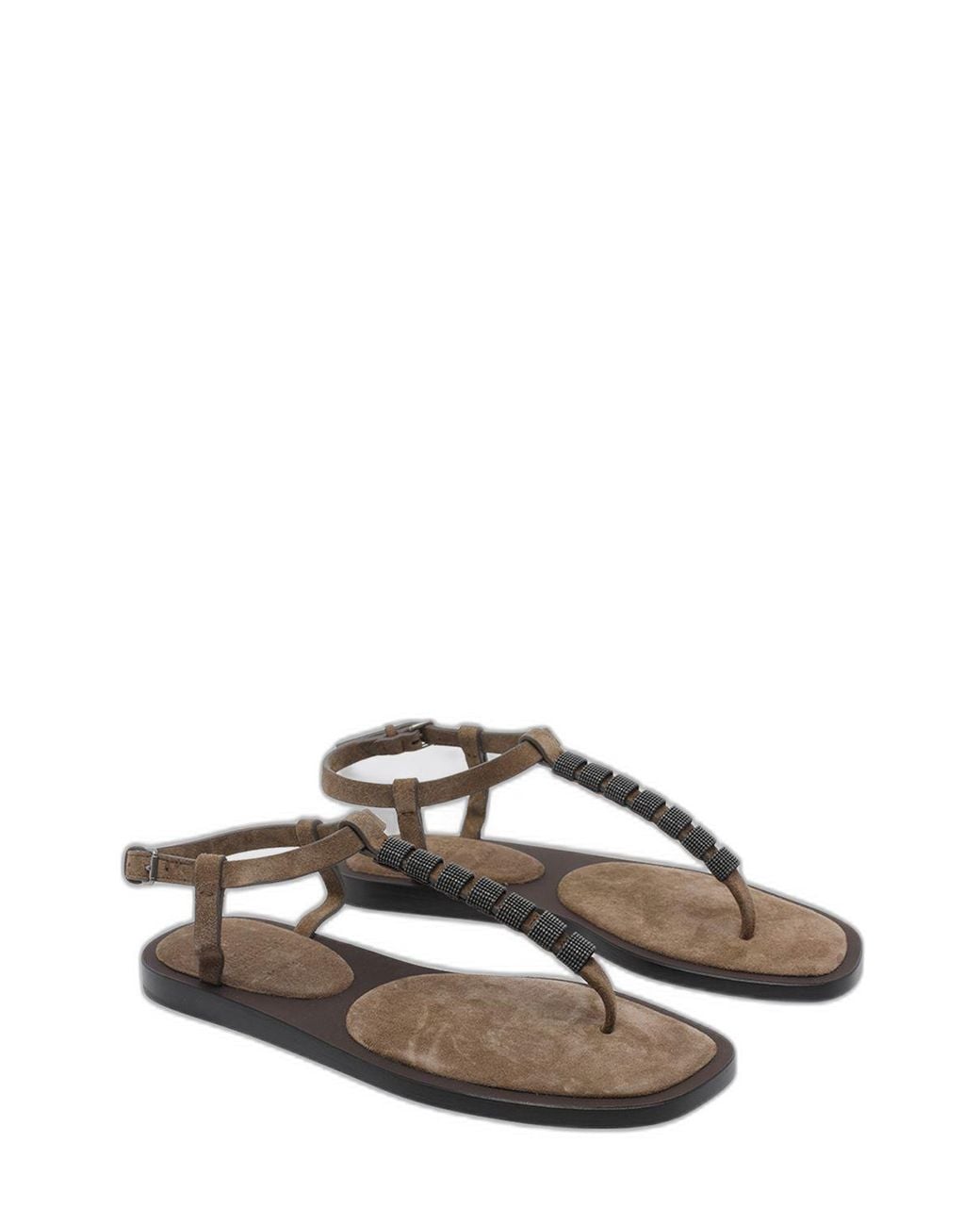 Brunello Cucinelli Brown Embellished Sandals