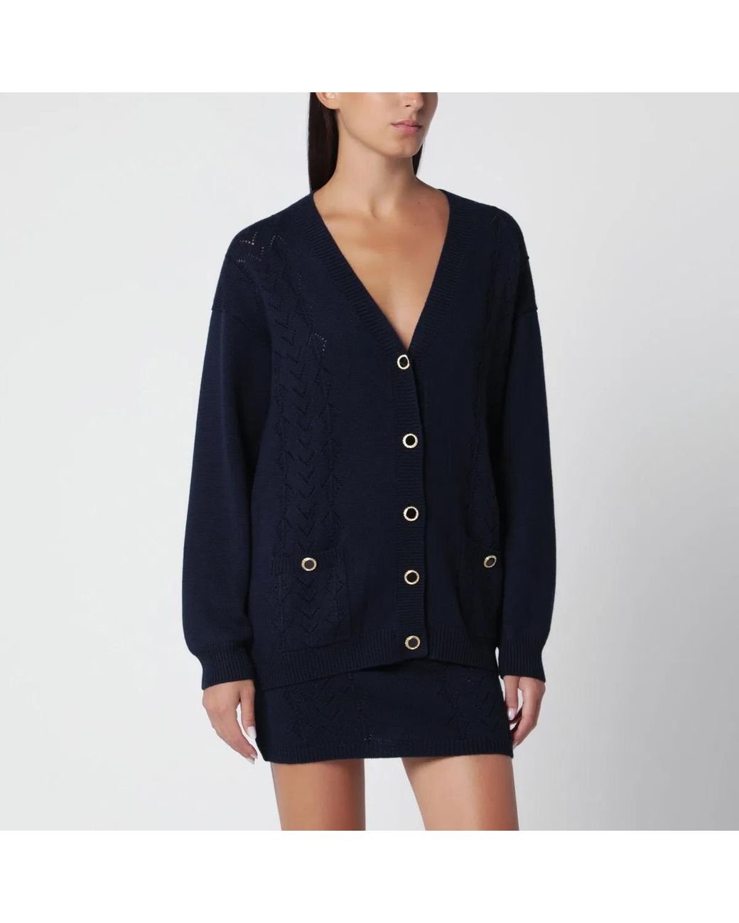 Alessandra Rich Blue Merino Wool Knit Cardigan