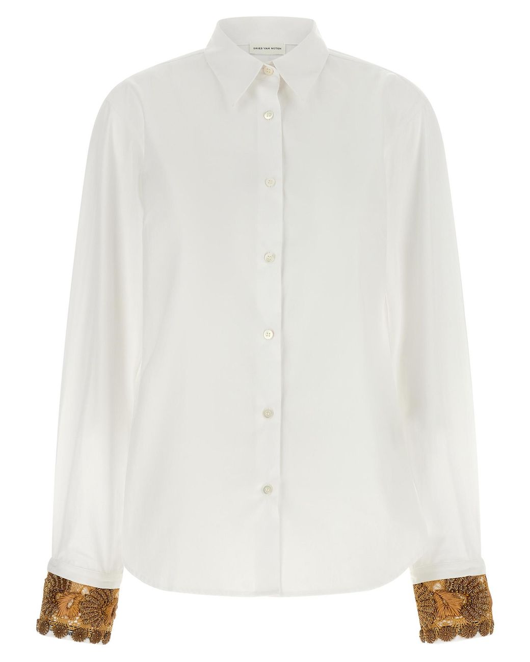 Dries Van Noten White Shirt With Embroidered Cuffs
