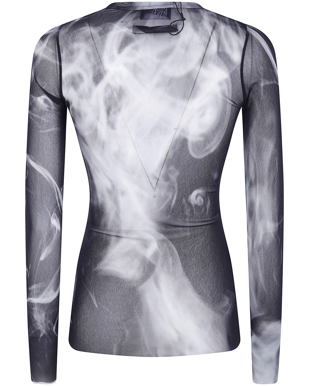Jean Paul Gaultier Blue Printed Smoking Mesh Long Sleeves Top