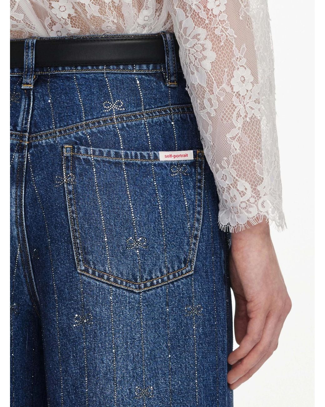 Self-Portrait Blue Crystal-Striped Jeans