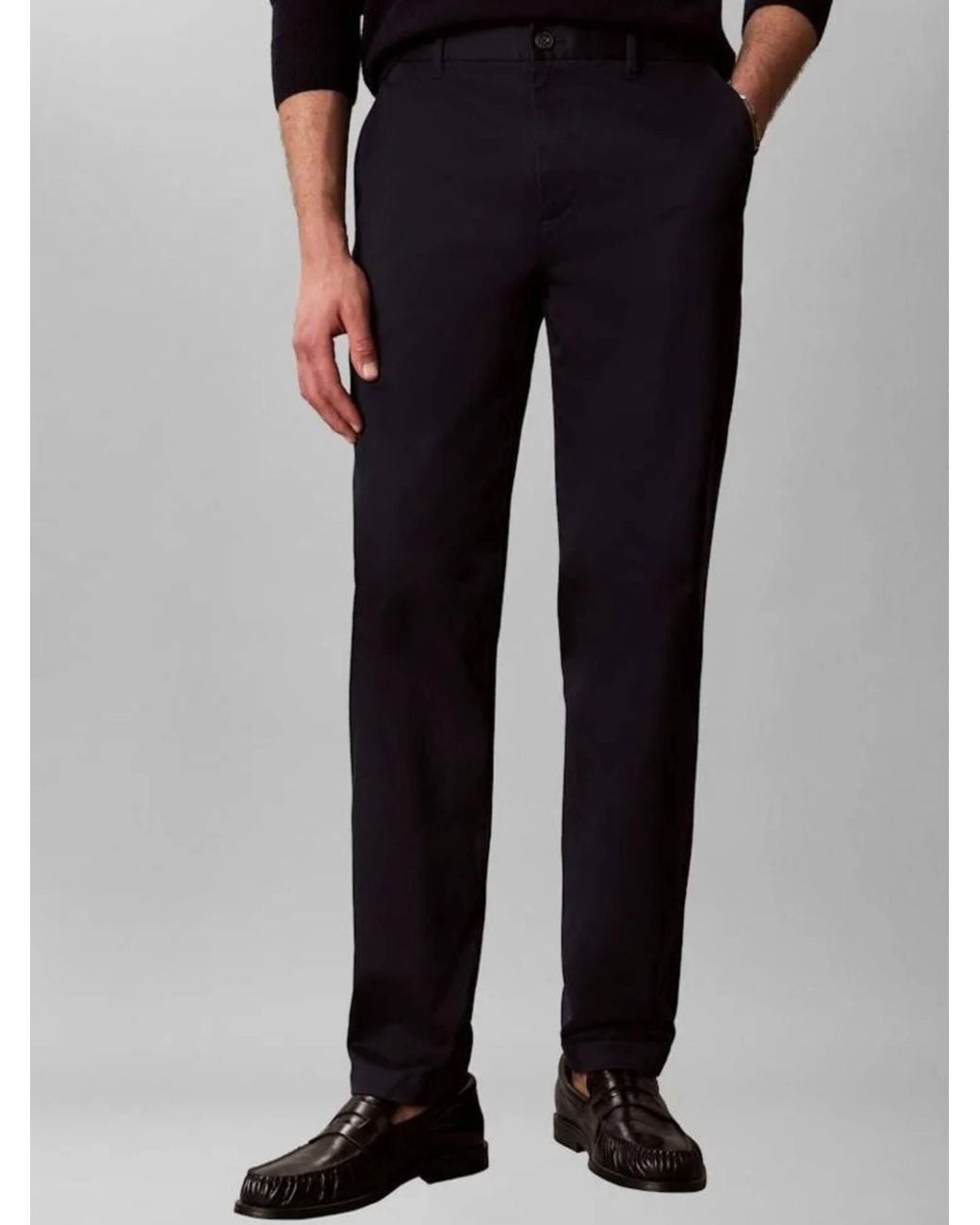 Calvin Klein Blue Tapered Stretch Cotton Pants for men