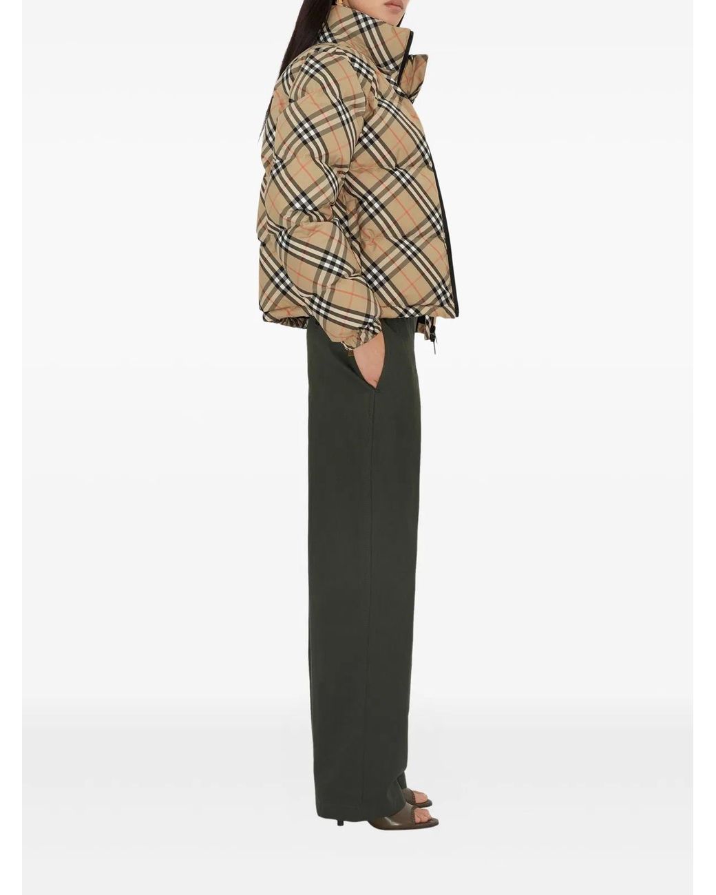 Burberry Brown Vintage Check-Pattern Puffer Jacket