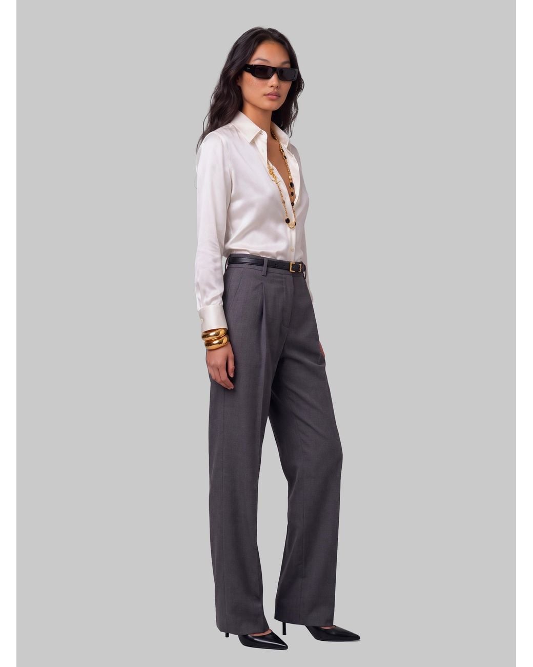 SUTTON NEW YORK Gray Stretch Silk Shirt