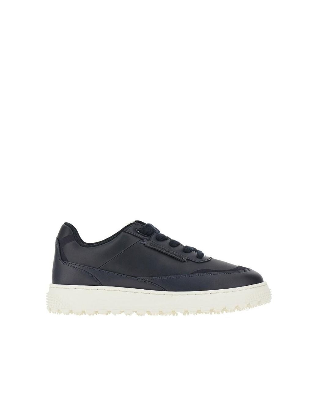Emporio Armani Blue Leather Sneakers With Side Logo for men