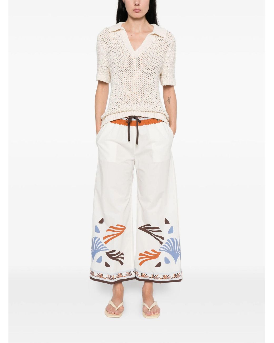 Herno White Pantalone Summer Print