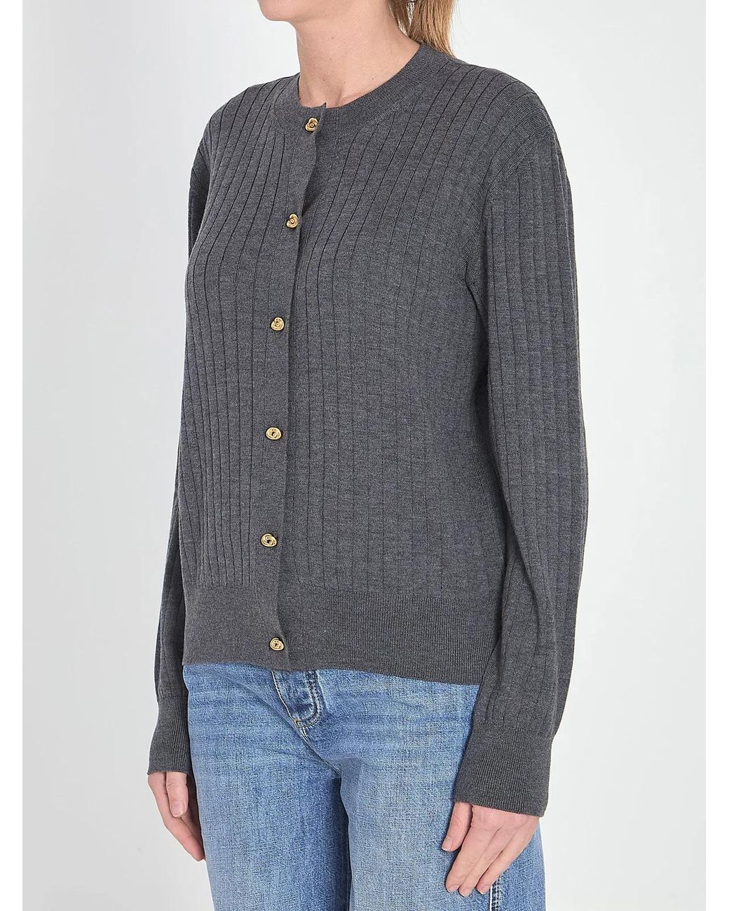 Bottega Veneta Gray Ribbed Knit Cardigan