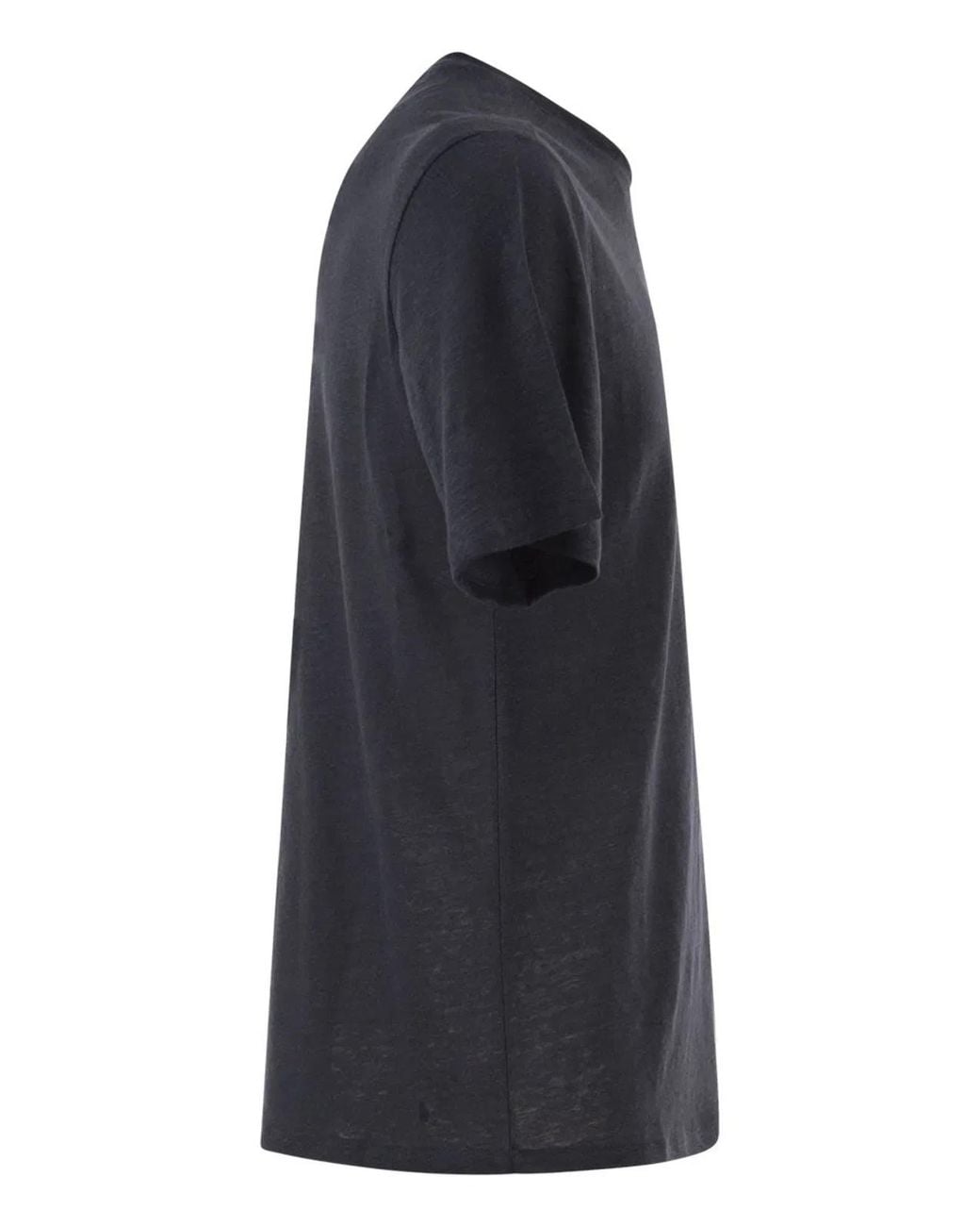 Majestic Blue Stretch Linen T-Shirt With Round Neckline for men