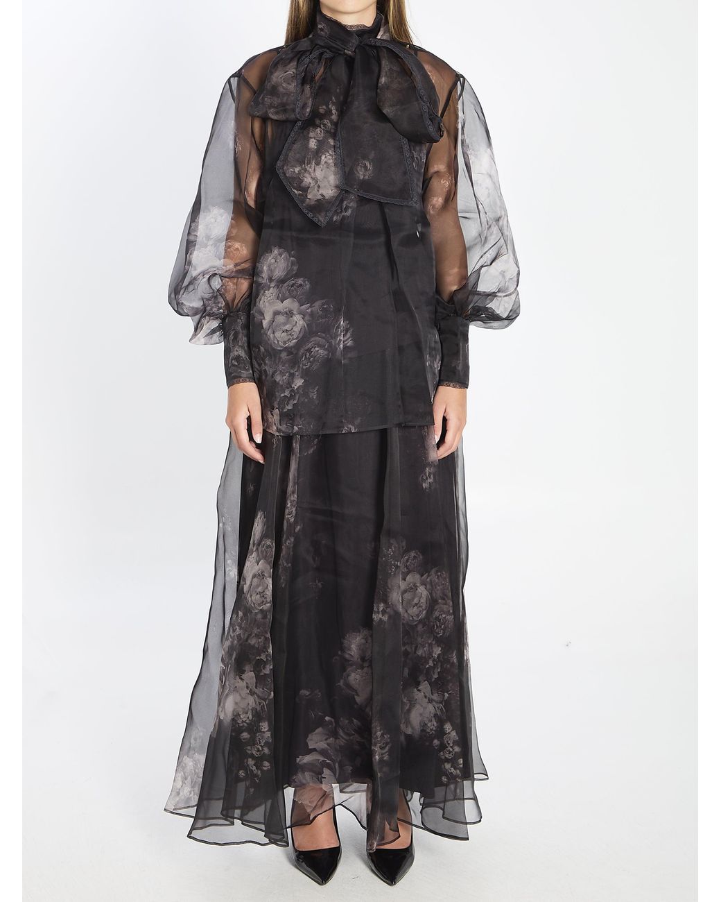 Zimmermann Black Floral Hypnotic Maxi Skirt