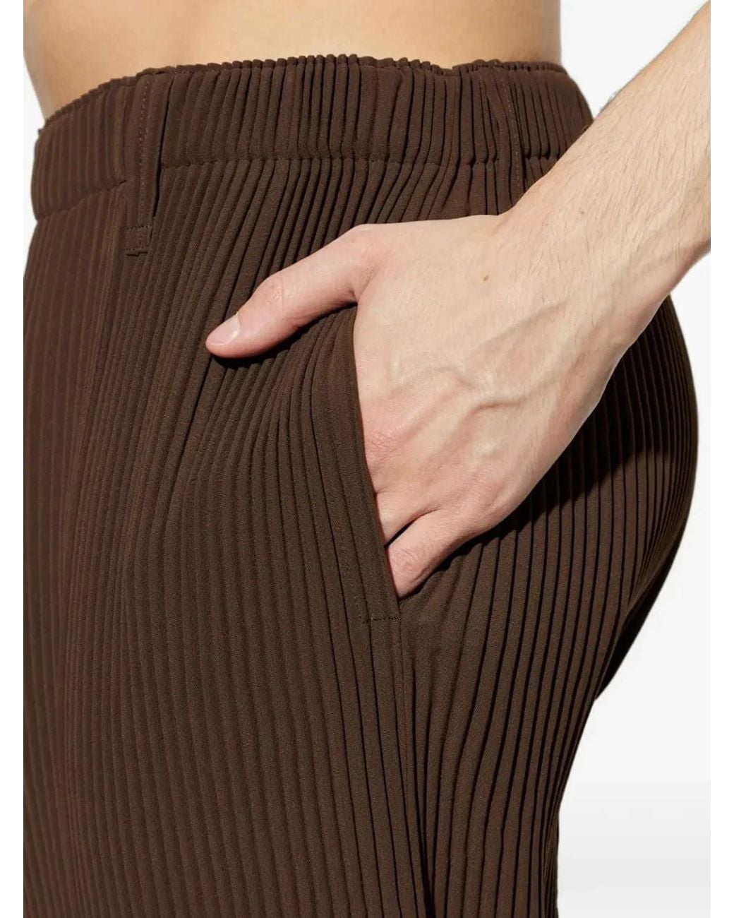 HOMME PLISSÉ Brown Homme Plisse Homme Plisse Issey Miyake Tuxedo Pleated Trousers for men