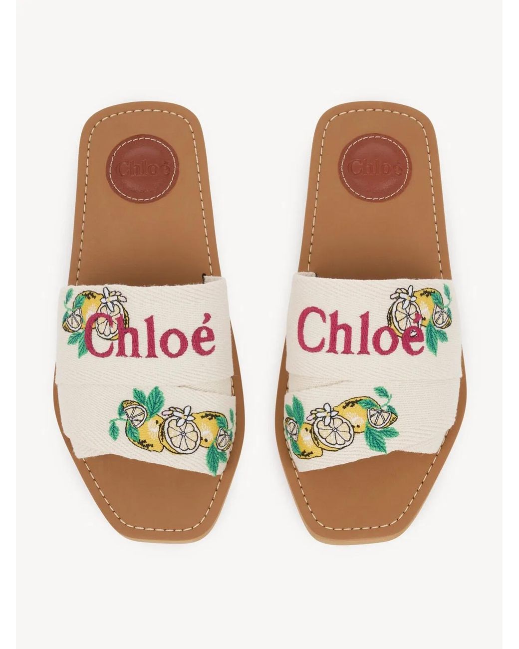 Chloé White Mini Ribbons Embroidered Citrus Motif Sandals