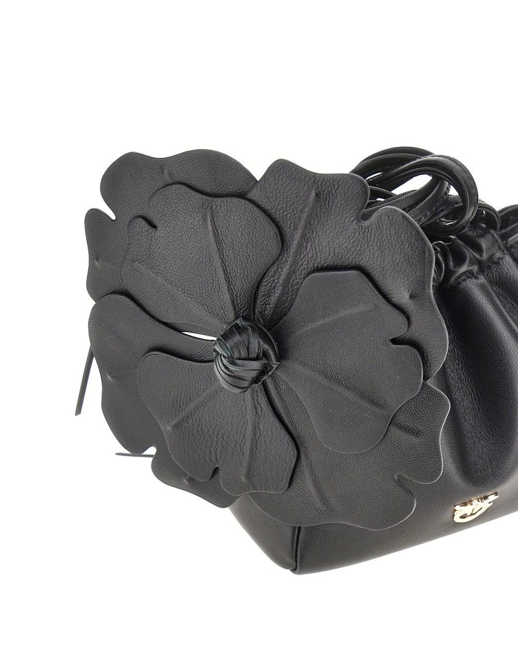 Pinko Gray Nappa Leather Bucket Bag With Flower