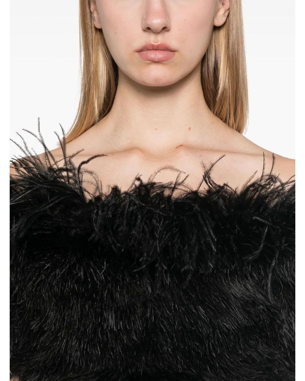 Max Mara Black Interlock Twill Weave Ostrich Feather Dress