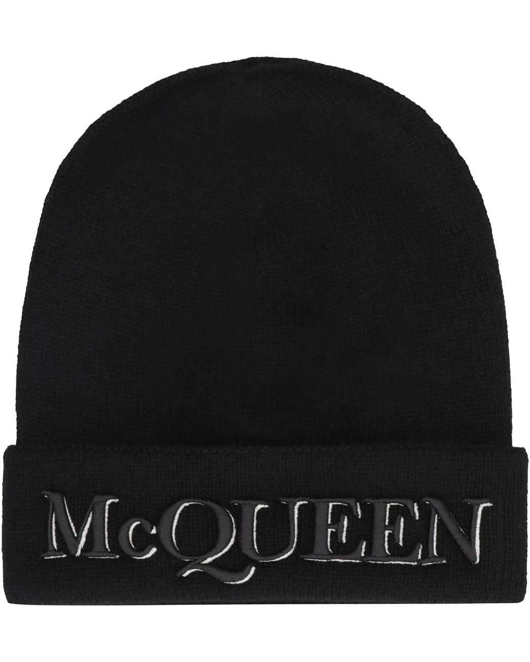 McQueen Black Cashmere Beanie Hat for men