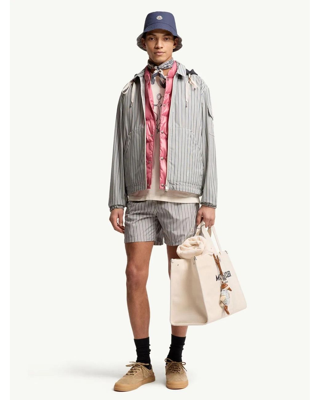 Moncler Gray Striped Swim Shorts for men