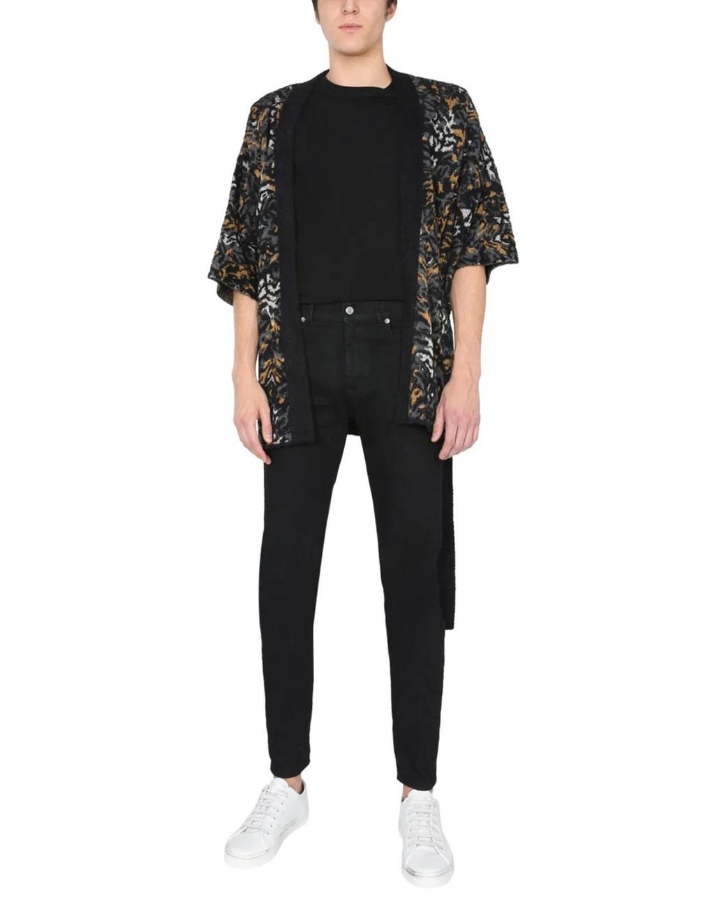 Saint Laurent Black V-Neck Tied Short-Sleeved Cardigan for men