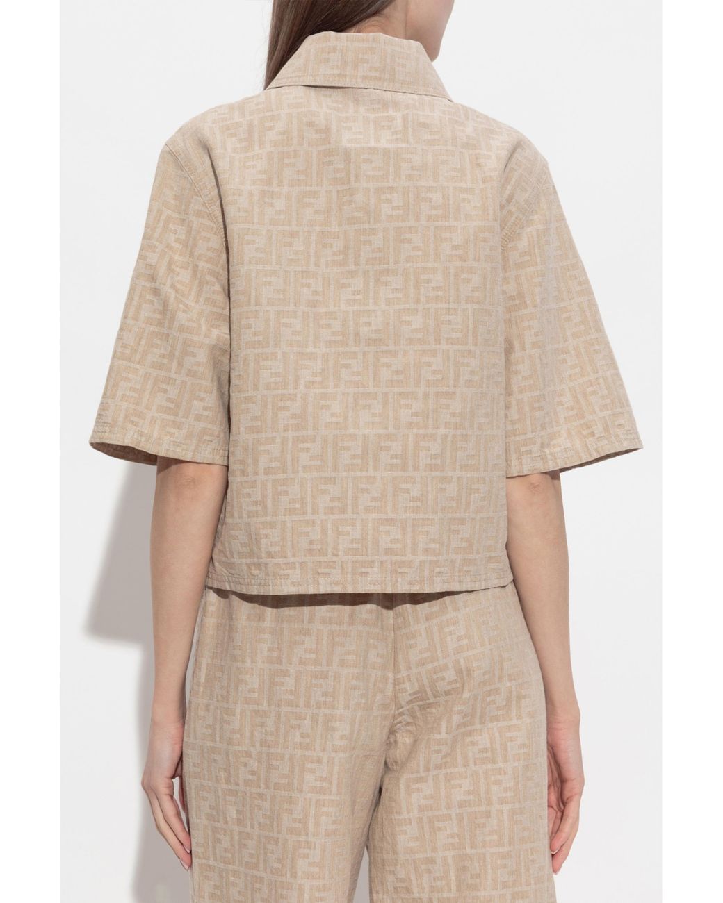 Fendi Natural Zip-Front Jacket With Ff Motif
