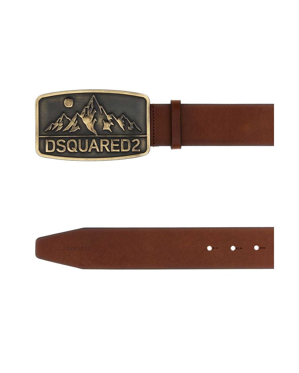 DSquared² Brown Leather Dominate Your Sport Belt With Antiqued Golden Brass Finish for men
