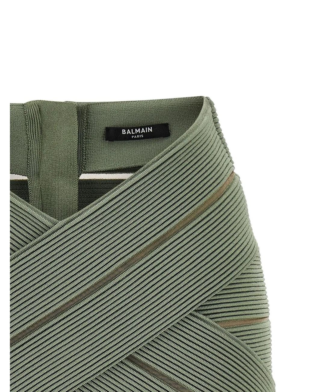 Balmain Green V-Shaped Waist Skirt