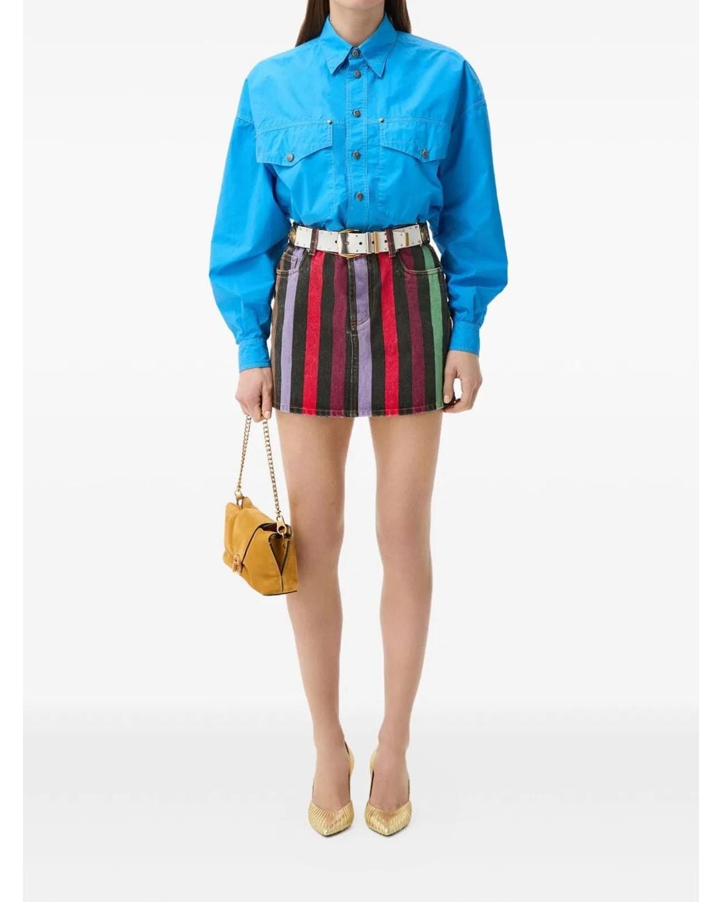 Versace Red Striped Denim Skirt