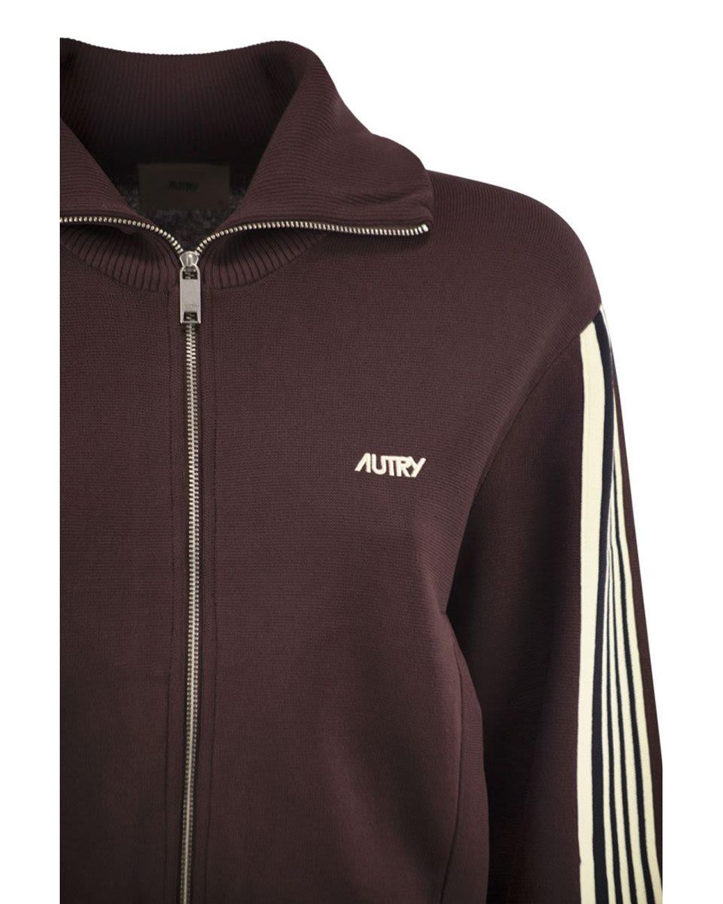 Autry Brown Track Jacket With Zip And Contrast Stripes