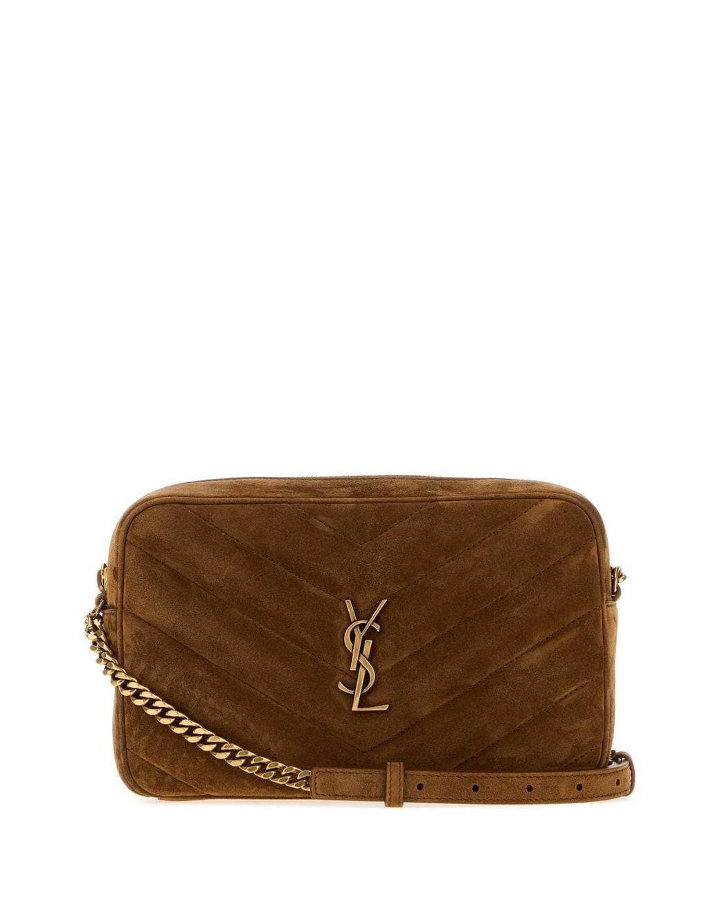 Saint Laurent Brown 23 Cm Suede Loulou Mini Crossbody Handbag