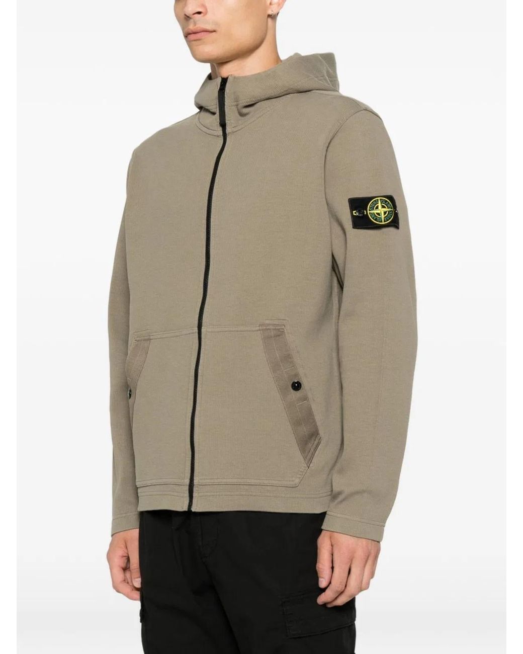 Stone Island Brown Cotton Ribbed Hooded Jacket for men