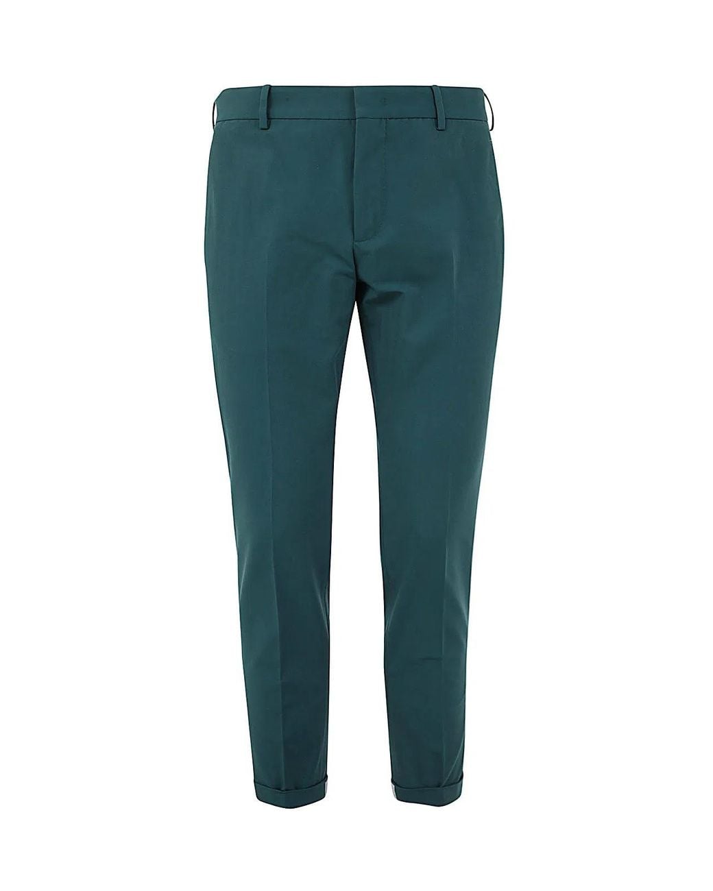 PT01 Green Flat Front Trousers With Ergonomic Pockets for men