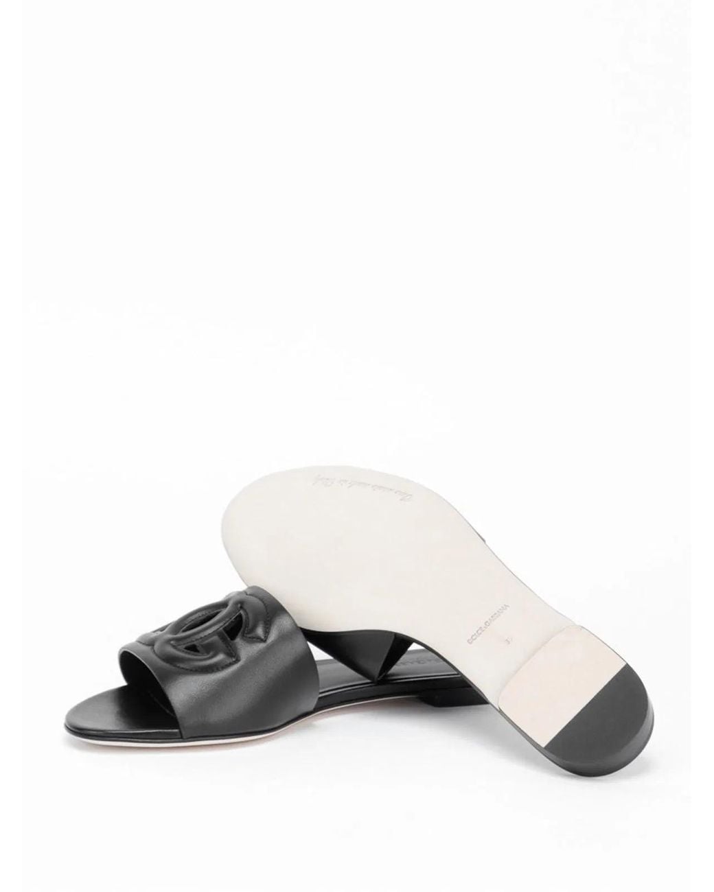 Dolce & Gabbana Black Dolce & Gabbana Bianca Leather Slides