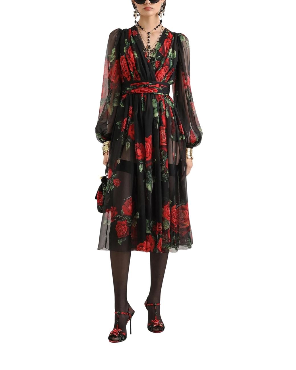 Dolce & Gabbana Black Dolce & Gabbana Dress With Rose Print