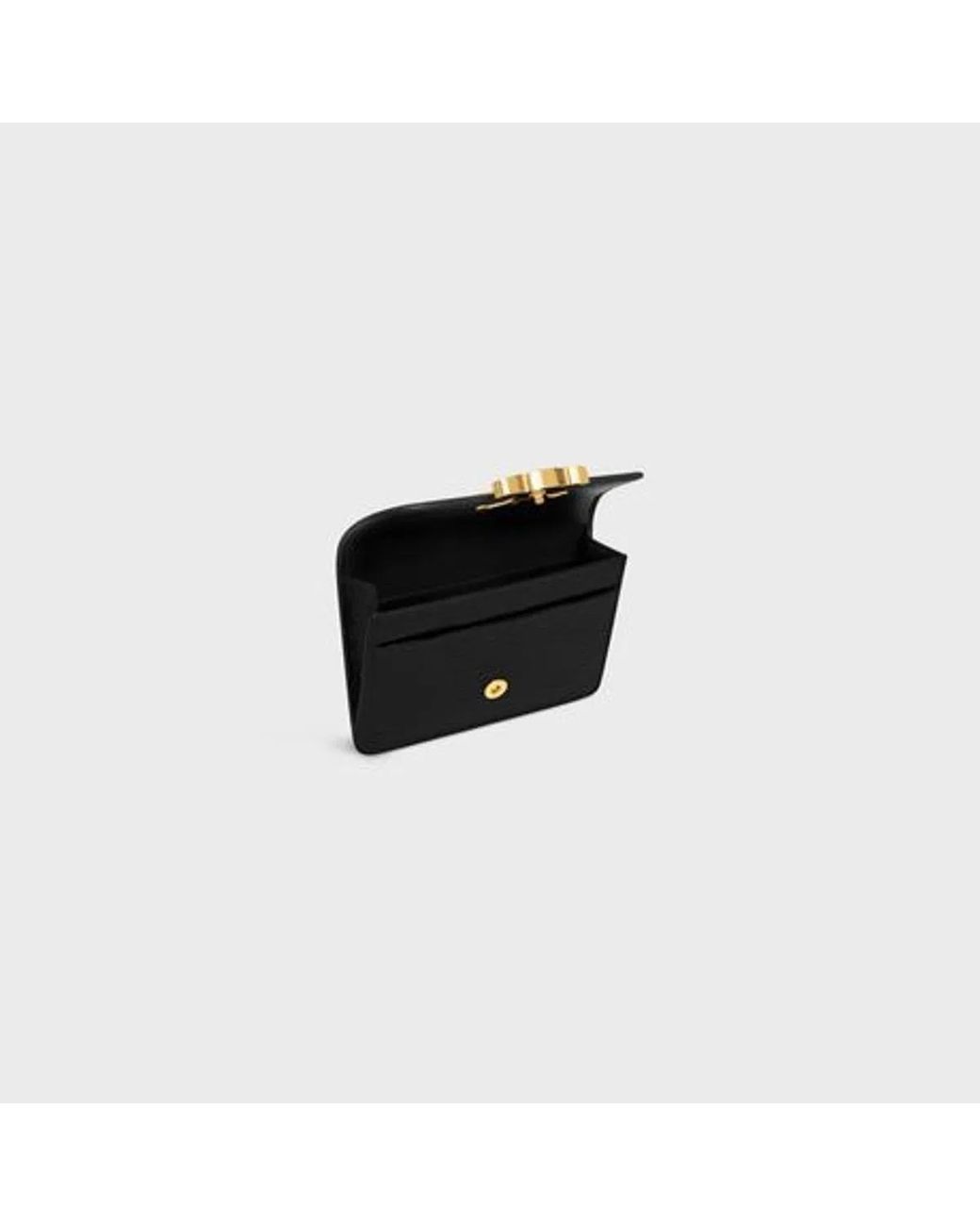 Céline Black Triomphe Lizard Skin Card Holder With Flap