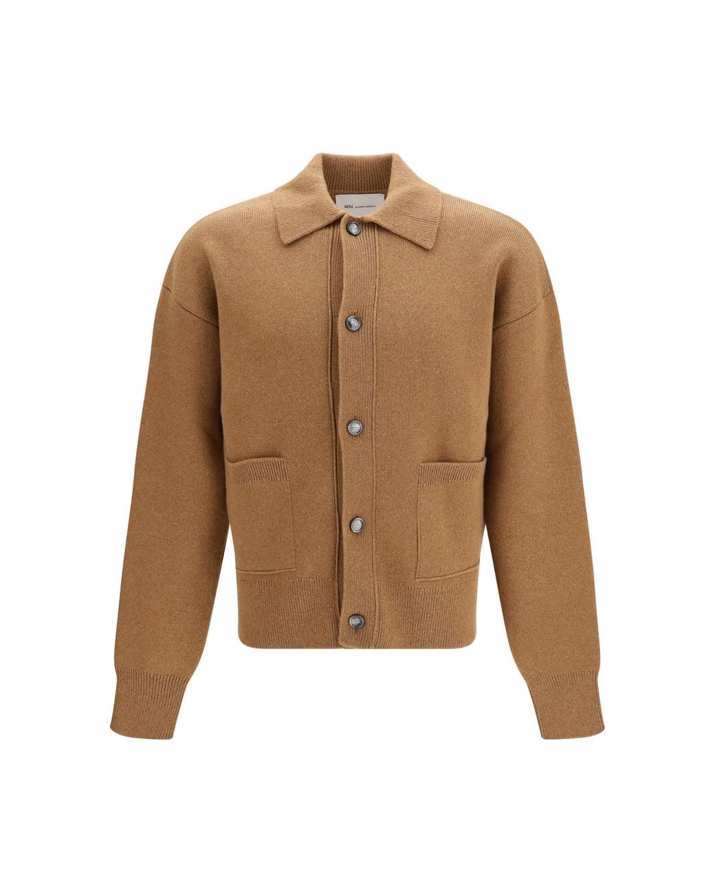 AMI Natural Wool Shirt Collar Cardigan for men