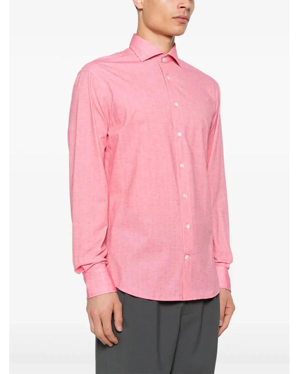 Traiano Milano Pink Cutaway Collar Shirt for men