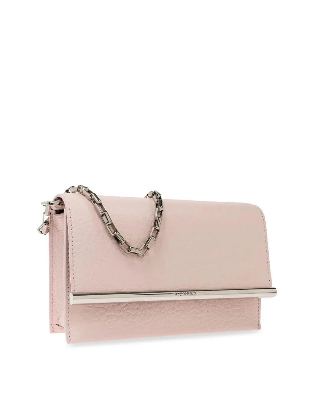 McQueen Pink Leather Mini Cross-Bar Clutch