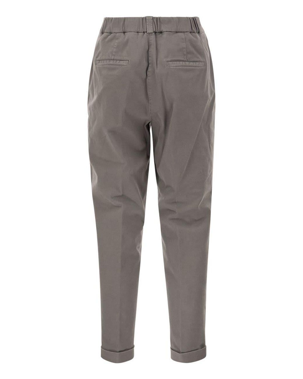 Peserico Gray Stretch Cotton Tapered Trousers With Elasticated Waistband