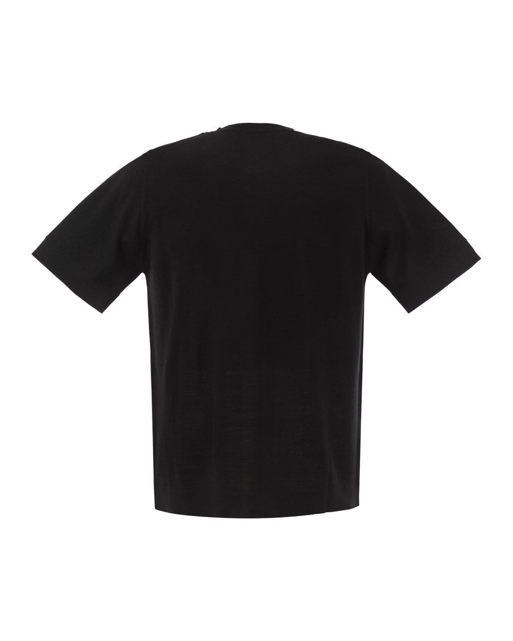 Alpha Studio Black Extrafine Merino Wool Short-Sleeved Crew-Neck Jumper for men