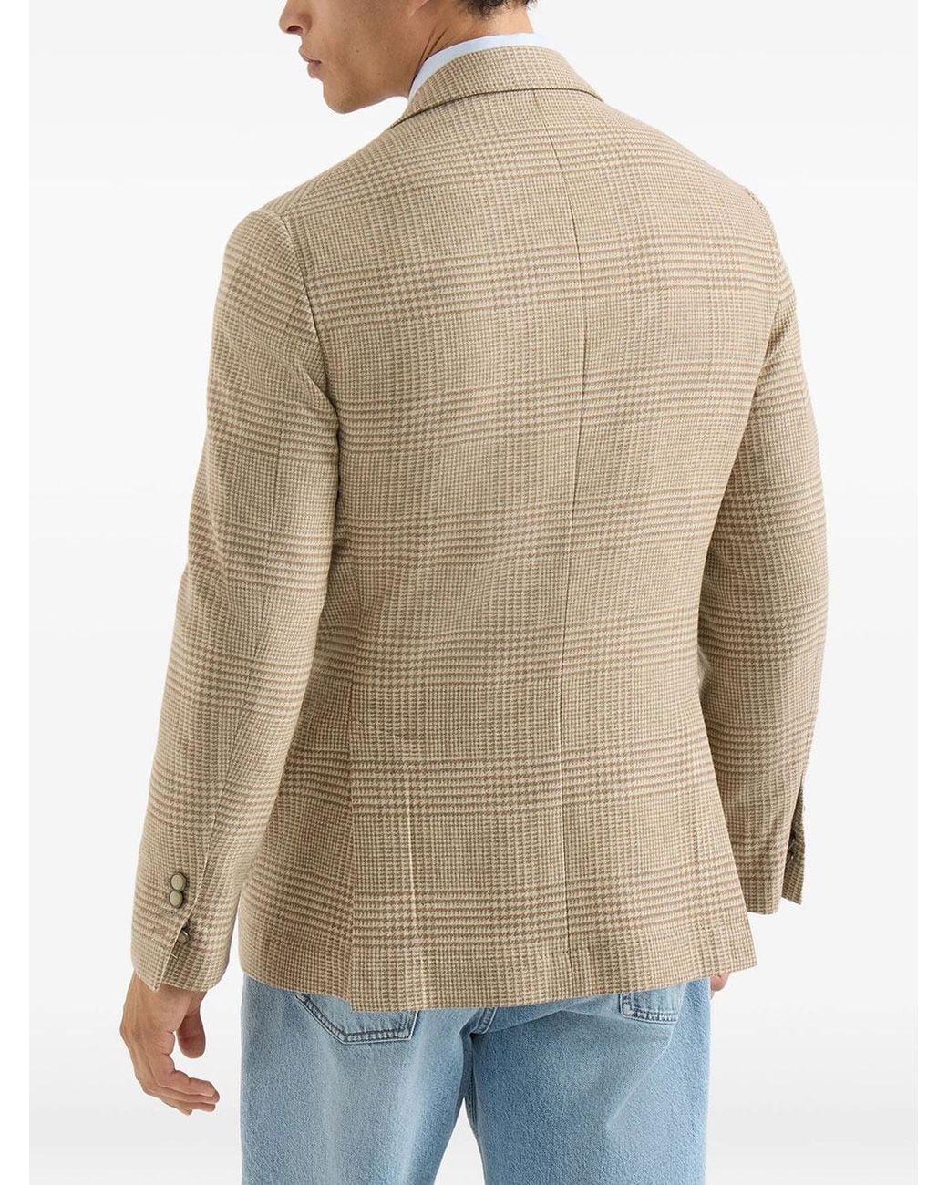 Brunello Cucinelli Natural Single Breasted Checked Blazer for men
