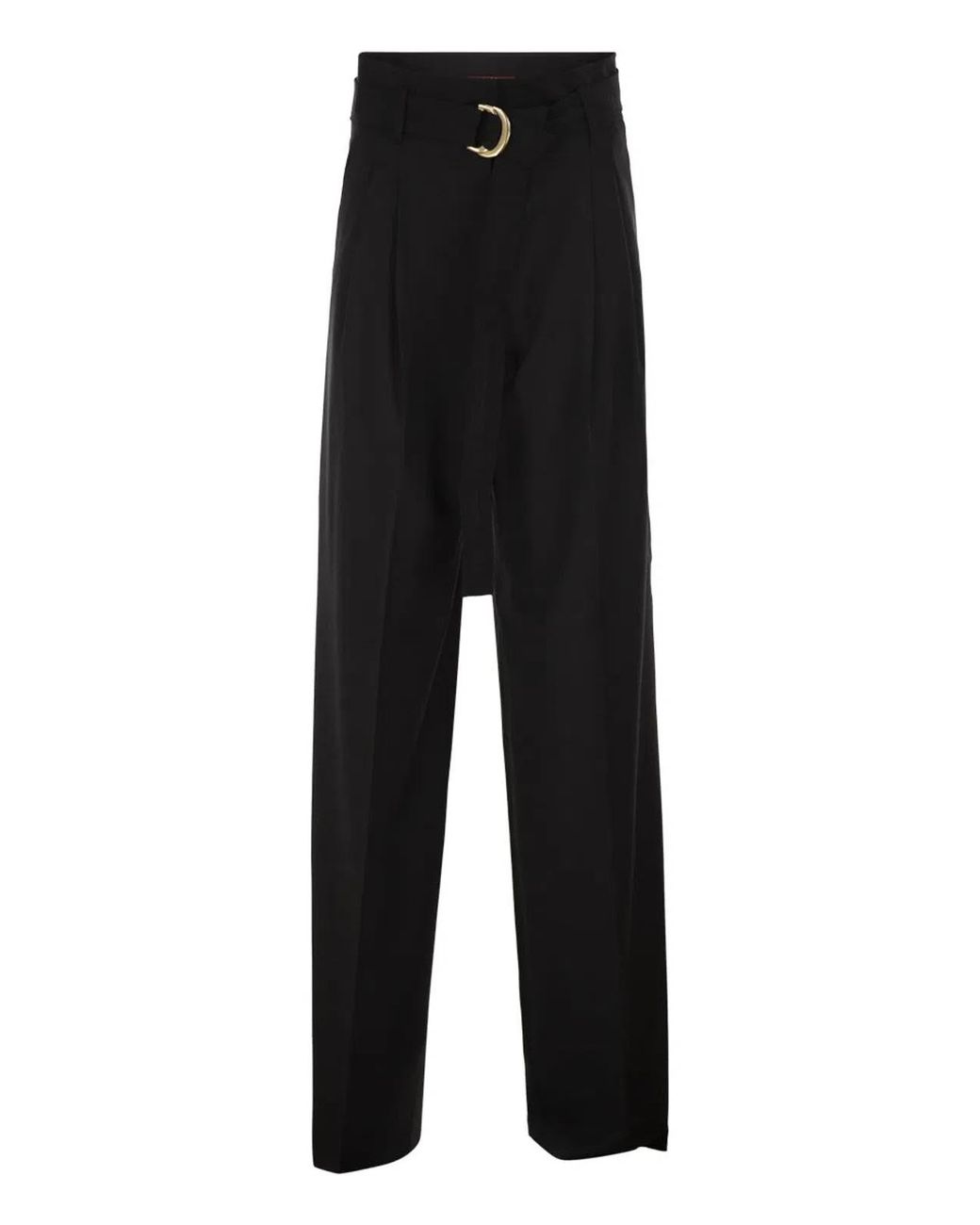 Max Mara Black Mstserio – Wide-Leg Pure Wool Trousers With Belt