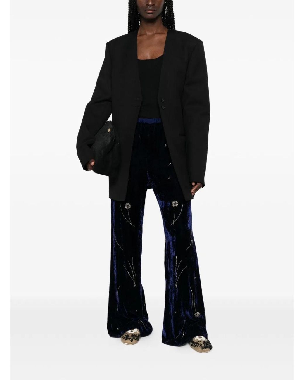 Forte_forte Black Embroidered Velvet Trousers