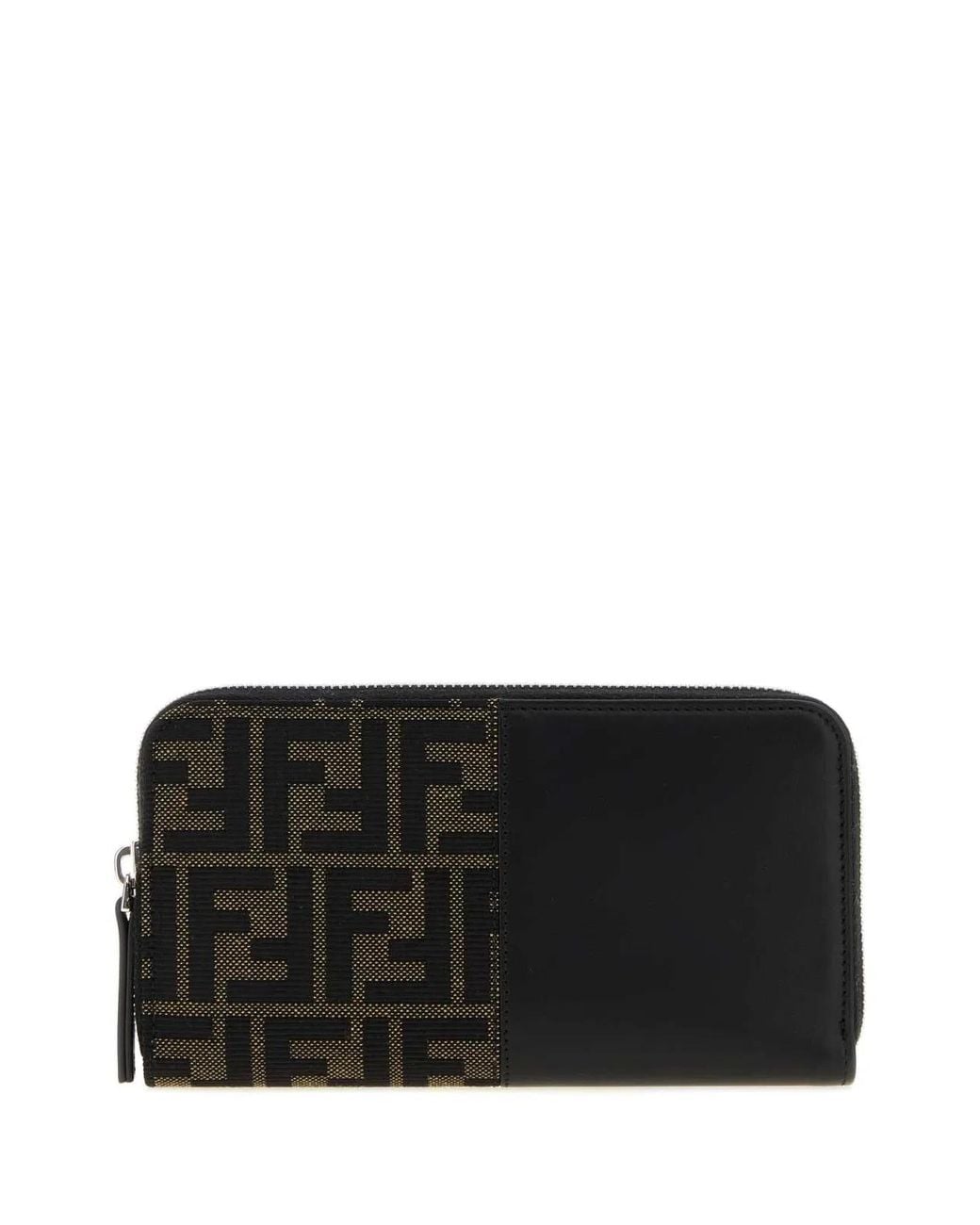 Fendi Black Two-Tone Jacquard And Leather Ff Wallet for men