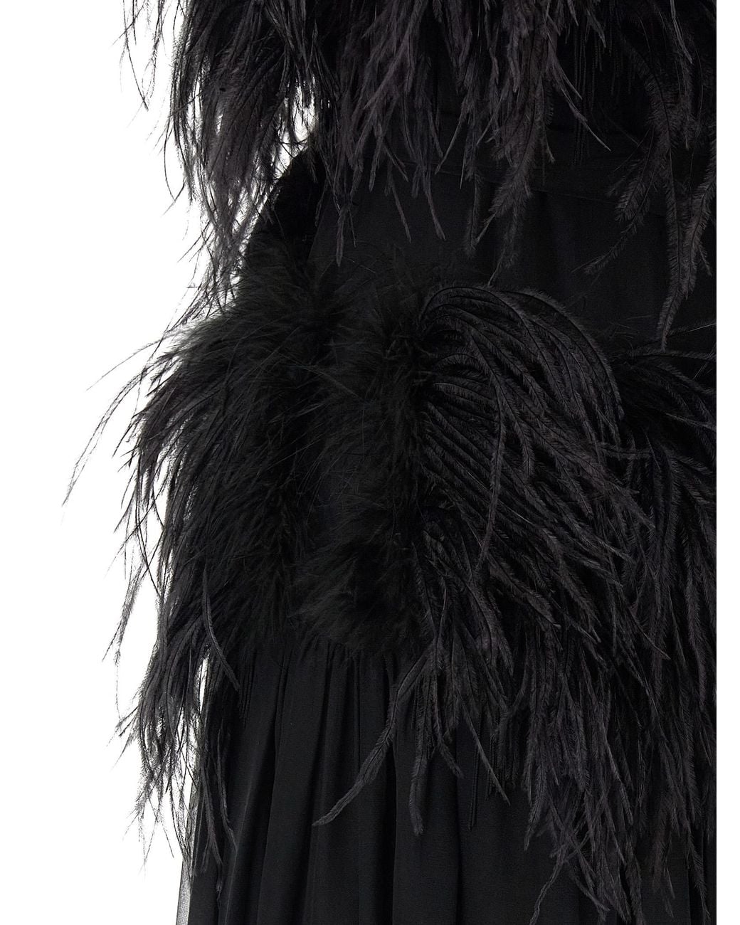 Alberta Ferretti Black Chiffon And Feather Dress
