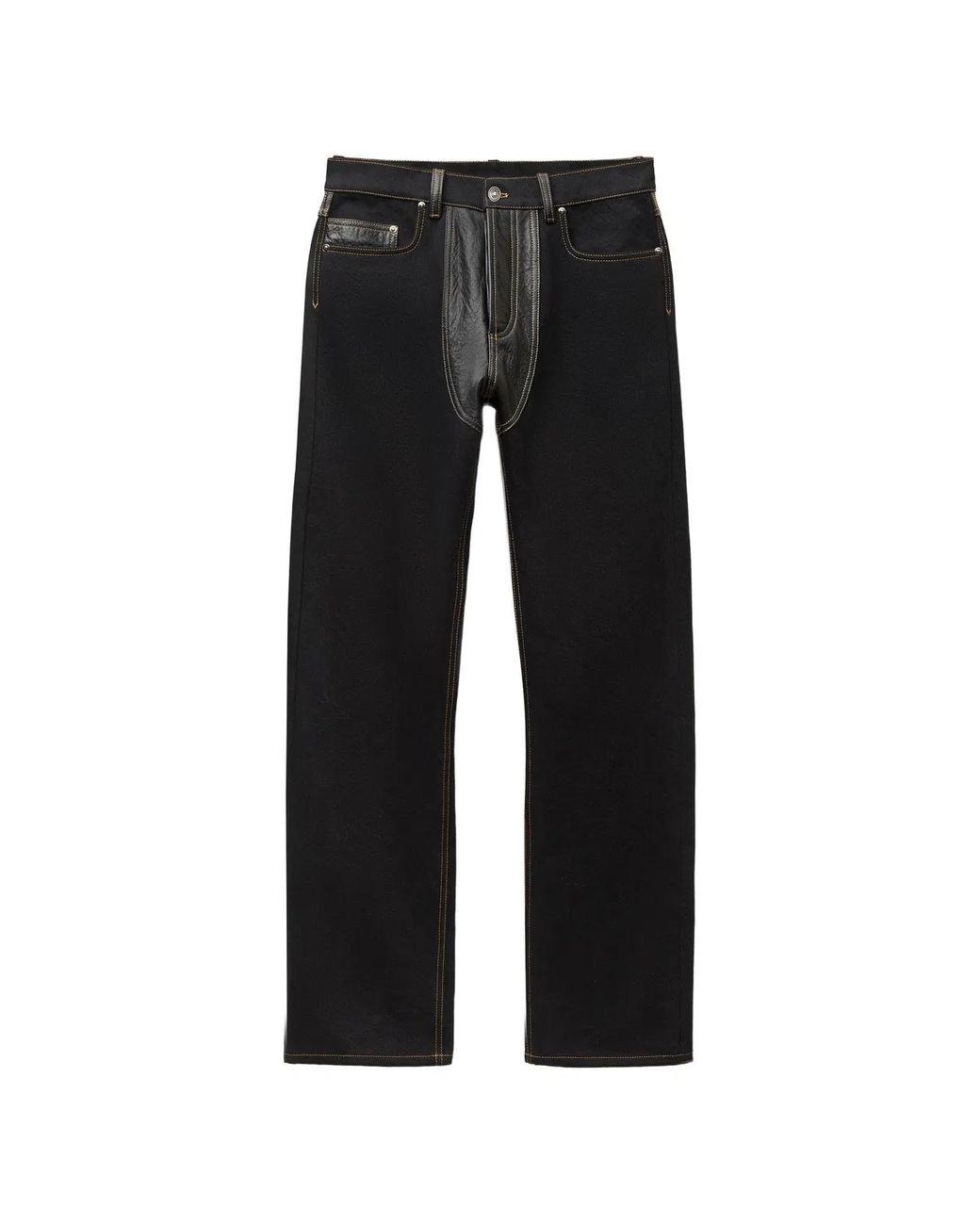 Versace Black Denim & Leather Straight Jeans for men
