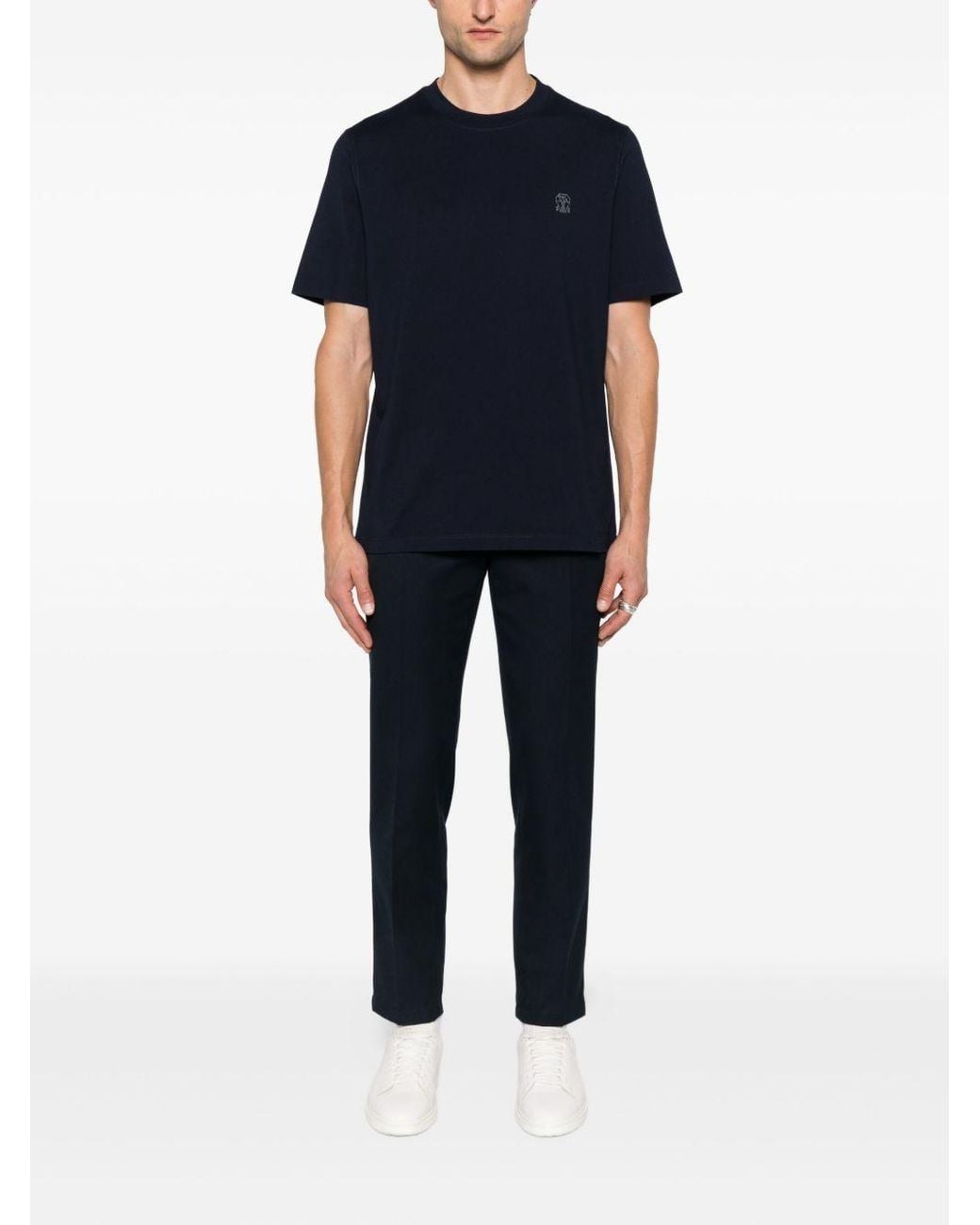 Brunello Cucinelli Blue Logo Cotton T-Shirt for men