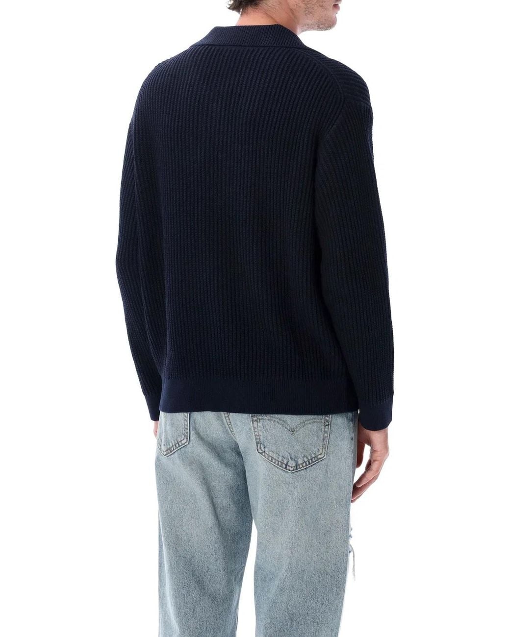 Maison Kitsuné Blue Maison Kitsuné Maison Kitsuné Fox Head Ribbed Polo Jumper for men