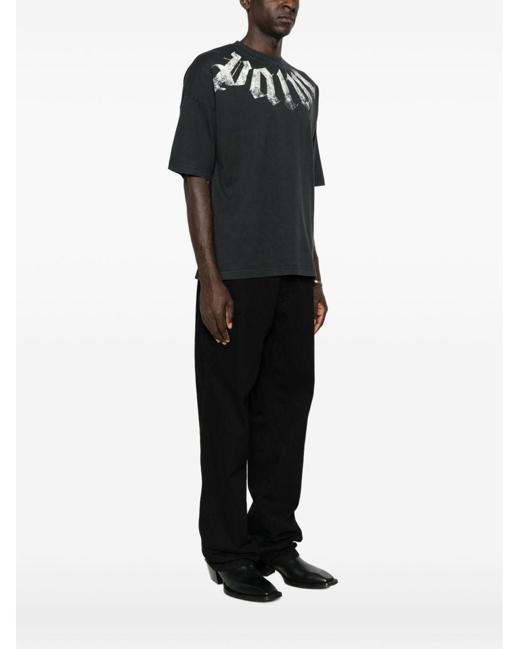 Palm Angels Black Big Neck Logo Printed T-Shirt for men