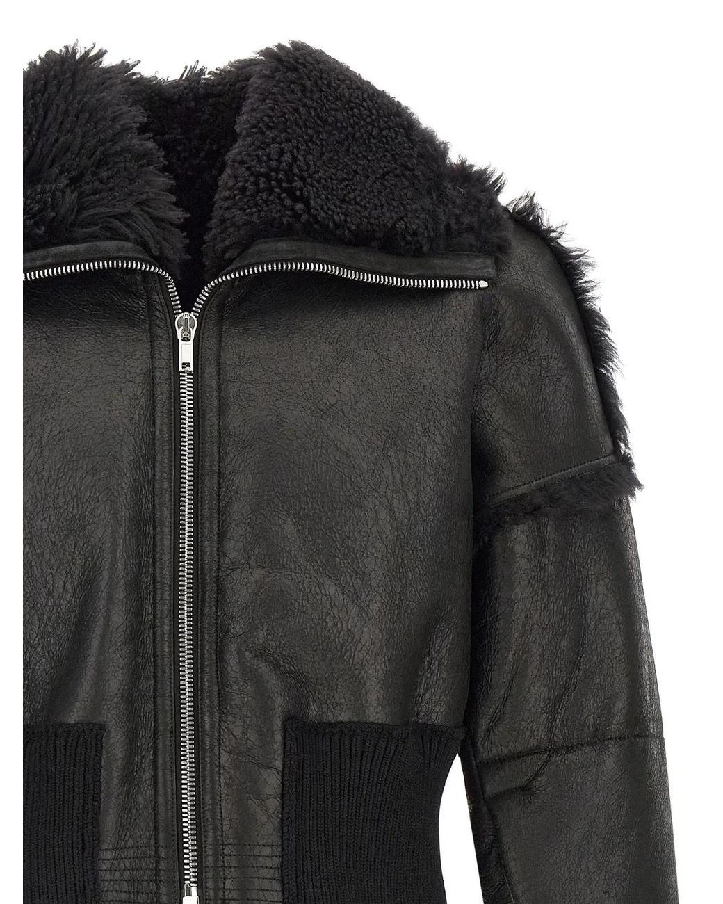 Rick Owens Black Lamb Fur Leather Jacket Clothing for men