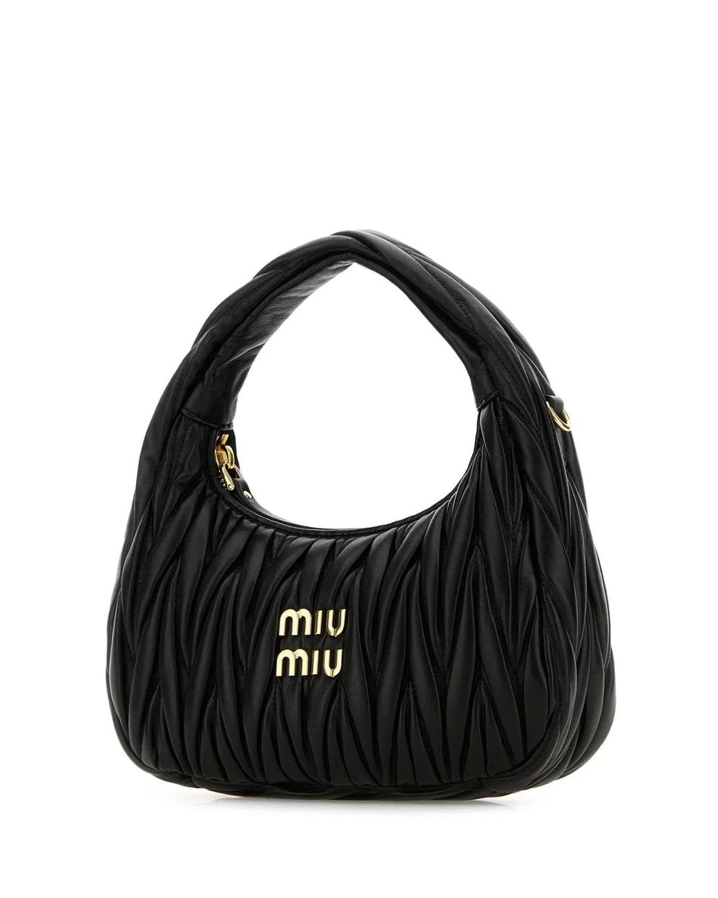 Miu Miu Black Wander Matelassé Nappa Leather Small Hobo Bag