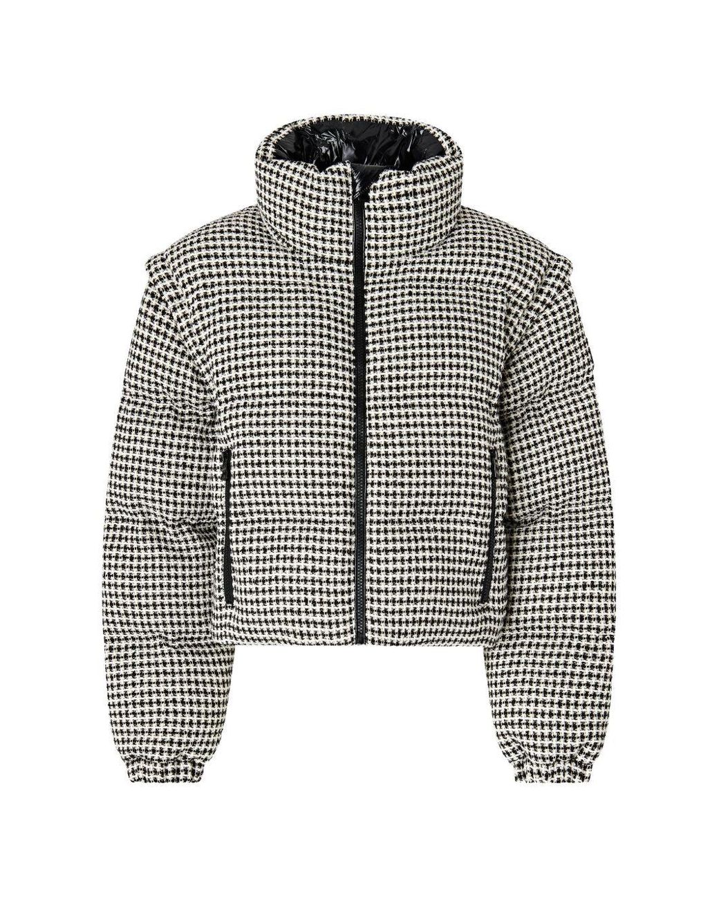 Pinko Gray Tweed Down Jacket With Detachable Sleeves