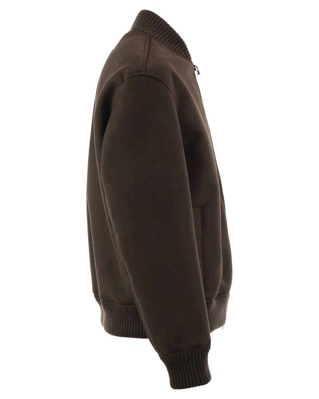 Herno Black Suede-Effect Bomber Jacket With Knitted Trims for men