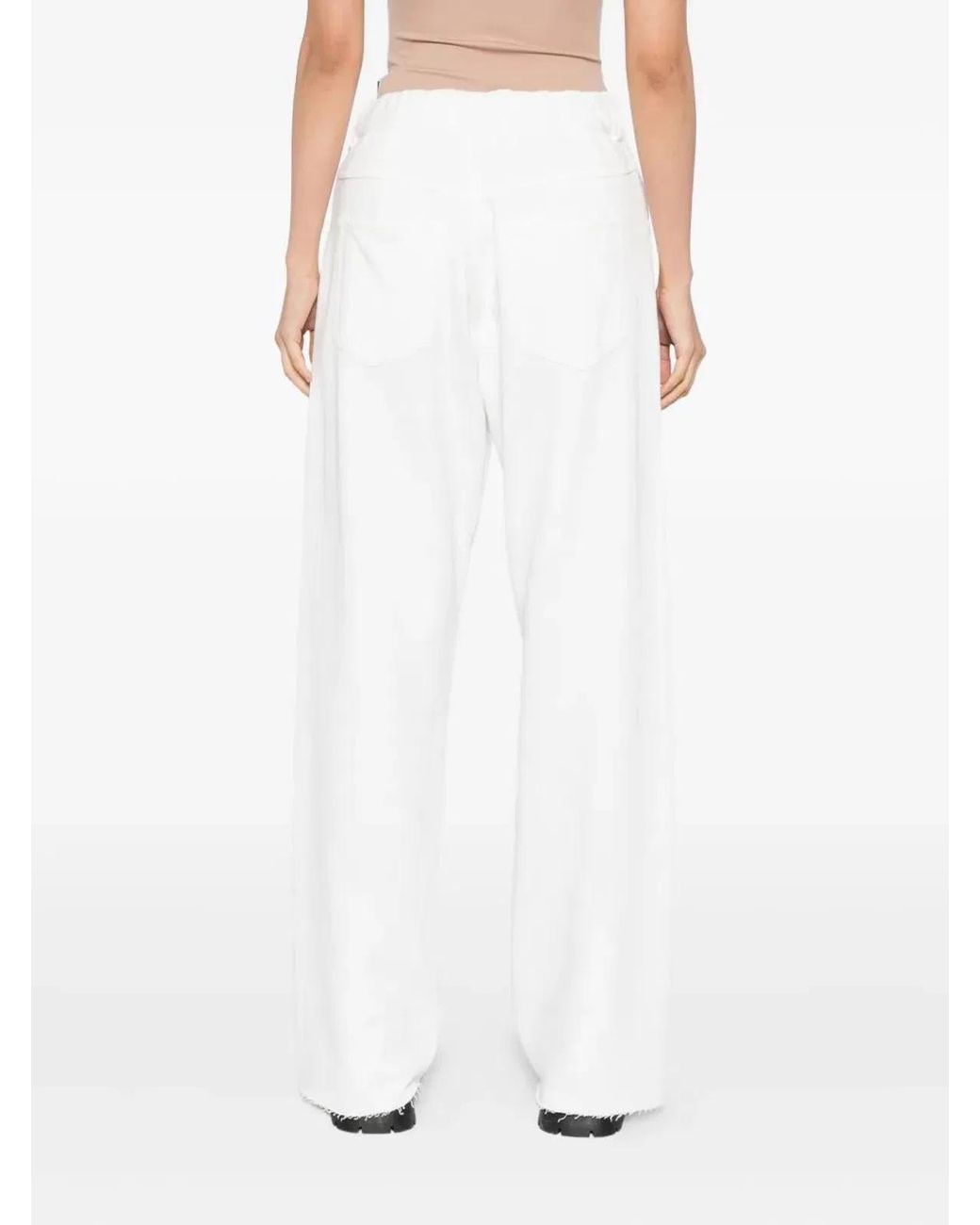 MM6 by Maison Margiela White Jersey Texture Trousers